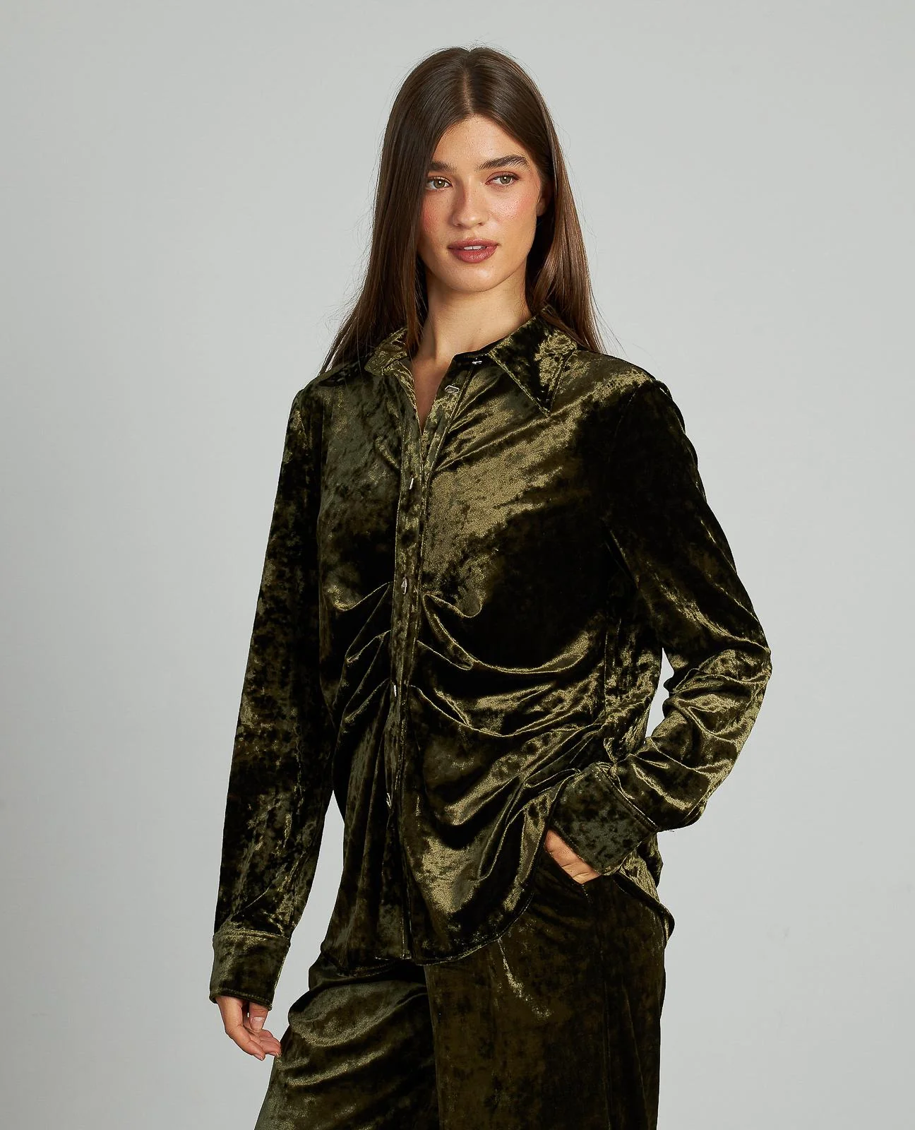 CAMISA DRAPEADA TERCIOPELO