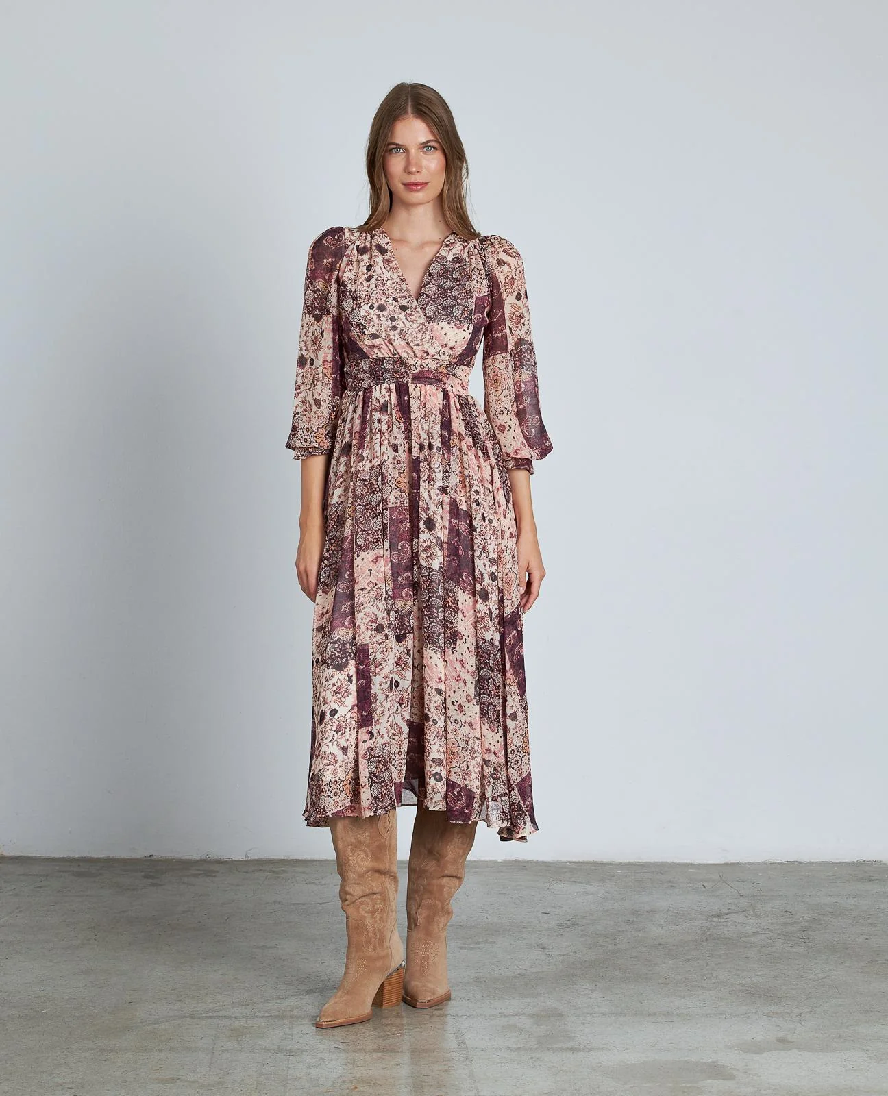 VESTIDO ESTAMPADO MANGA ABULLONADA