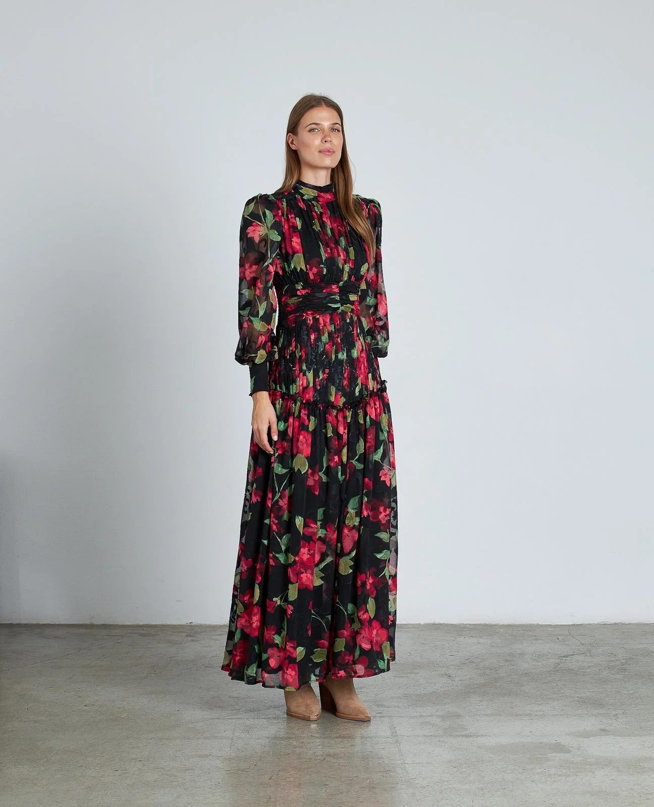 VESTIDO LARGO ESTAMPADO FRUNCIDO - Image 3