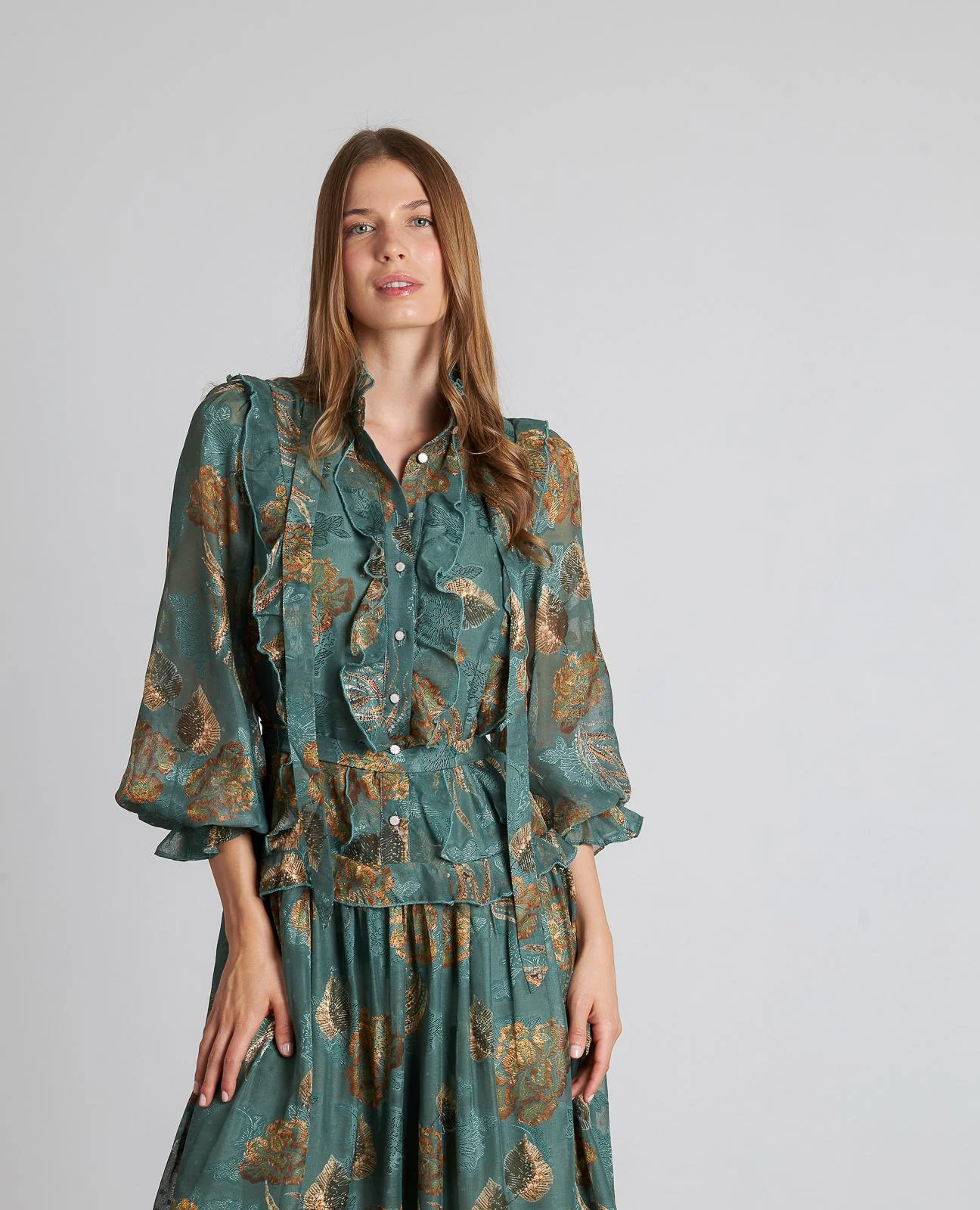 VESTIDO MIDI ESTAMPADO VOLANTES